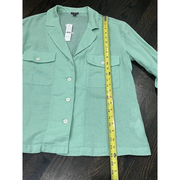 J Crew Camp Collar Shirt Women's 4 Green Linen Blend Button Up Beach Resort - Picture 6 of 7